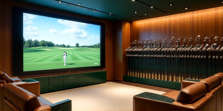 L'intérieur luxueux du studio Férum Swings avec technologie Trackman